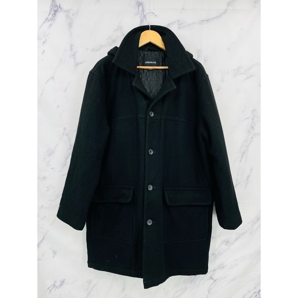 London Fog Wool Button Up Trench Coat Black - Picture 3 of 6